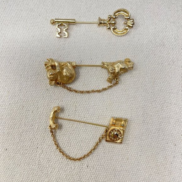 Avon Lot of 3 Brooches Telephone Koala Key Gold-Tone Vintage Stick Pin Classic - Picture 1 of 10